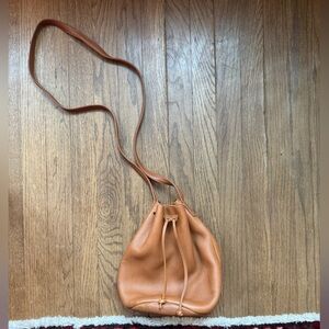 BAGGU Tan Leather Drawstring bucket bag